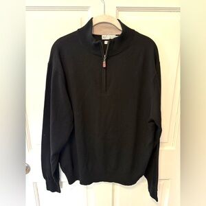 Peter Millar black merino wool Henley 1/4 zip pullover sweater men’s l large
